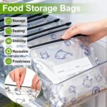30 large LOPUY reusable Mylar food storage bags, standing upright, filled with various pantry items like beans and rice.