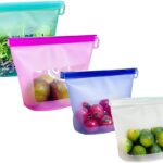 Set of four CuLiDing reusable silicone food storage bags in mixed colors, two snack and two sandwich sizes.