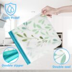 A set of 10 clear, reusable PEVA food storage bags with secure zipper closures, some filled with fresh produce.