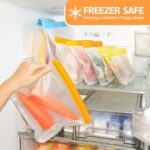 A set of 10 NIKUY reusable food storage bags in various sizes (gallon, sandwich, snack) with multicolor accents.
