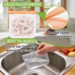 A set of twelve grey reusable silicone food storage bags in various sizes, including gallon, sandwich, and snack bags, with c