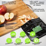 Ten black Smelly Proof reusable food storage bags, 6 by 4 inches, stacked neatly against a neutral background.