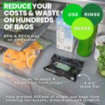 Ten black Smelly Proof reusable food storage bags, 6 by 4 inches, stacked neatly against a neutral background.