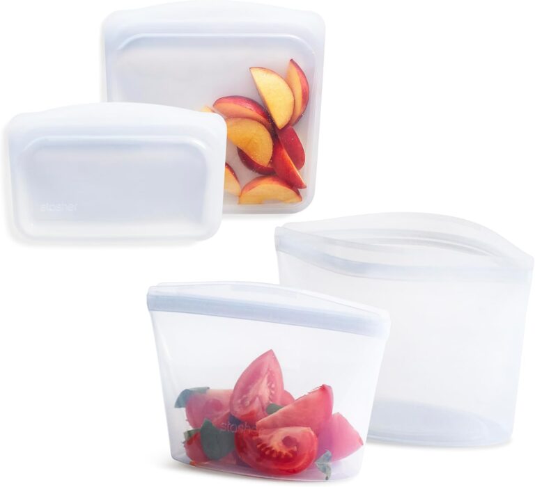 Stasher Reusable Silicone Food Storage Bags, Clear 4-Pack: Snack, Sandwich, 2-Cup, 4-Cup