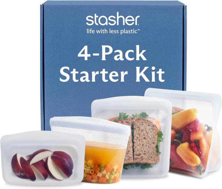 Stasher Reusable Silicone Storage Bags - 4-Pack Starter Kit, Clear