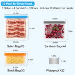 A set of Tvrrhak reusable food storage bags in various sizes, with a secure dual-seal closure.
