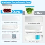 A set of Tvrrhak reusable food storage bags in various sizes, with a secure dual-seal closure.